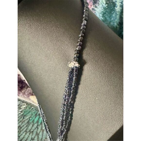 Vintage Multi-Strand Beaded Necklace Charcoal Black Layered Statement - Picture 2 of 5